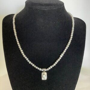 Baroni Designs Powder Rose Single‎ Strand Pearl Oval Stone Pendant Necklace 7"